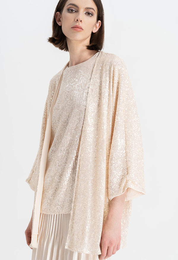 Choice Kimono Sleeves Sequins Cardigan Sand Beige