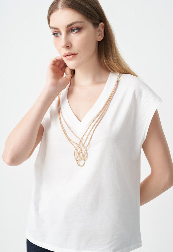 Choice V-Neck Top With Embellished Detail Off White