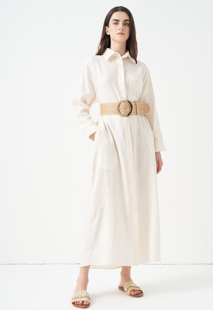 Choice Solid Maxi Shirt Dress Cream