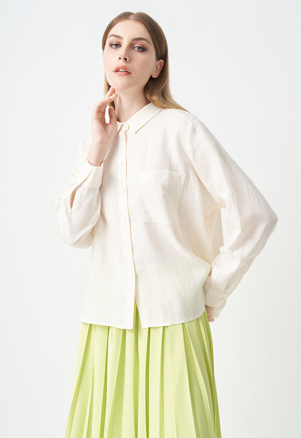 Choice Single Tone Long Sleeves Shirt Cream