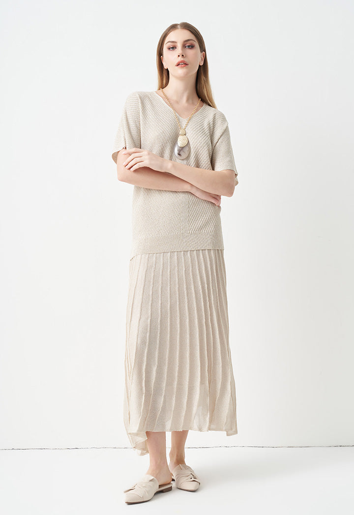 Choice Solid Pleated Midi Skirt Cream