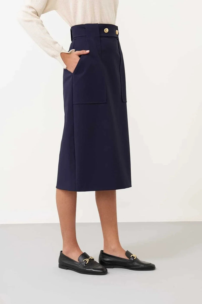 Roman Button Detailed Midi Skirt Navy