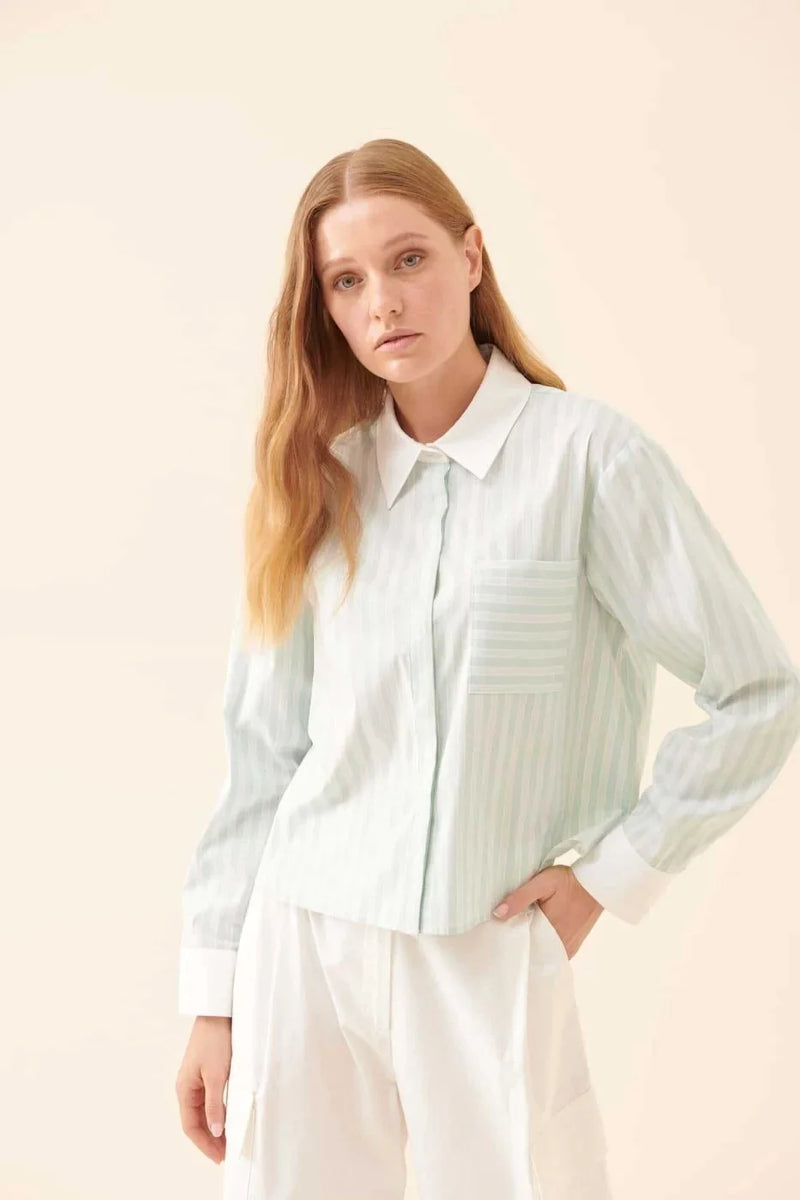 Roman Striped Long Sleeves Shirt Mint