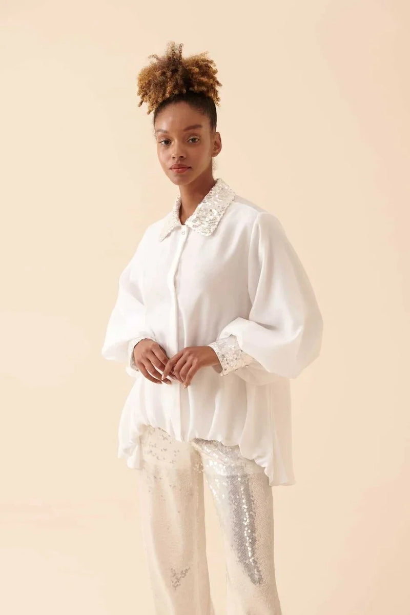 Roman Solid Embellished Detail Shirt White