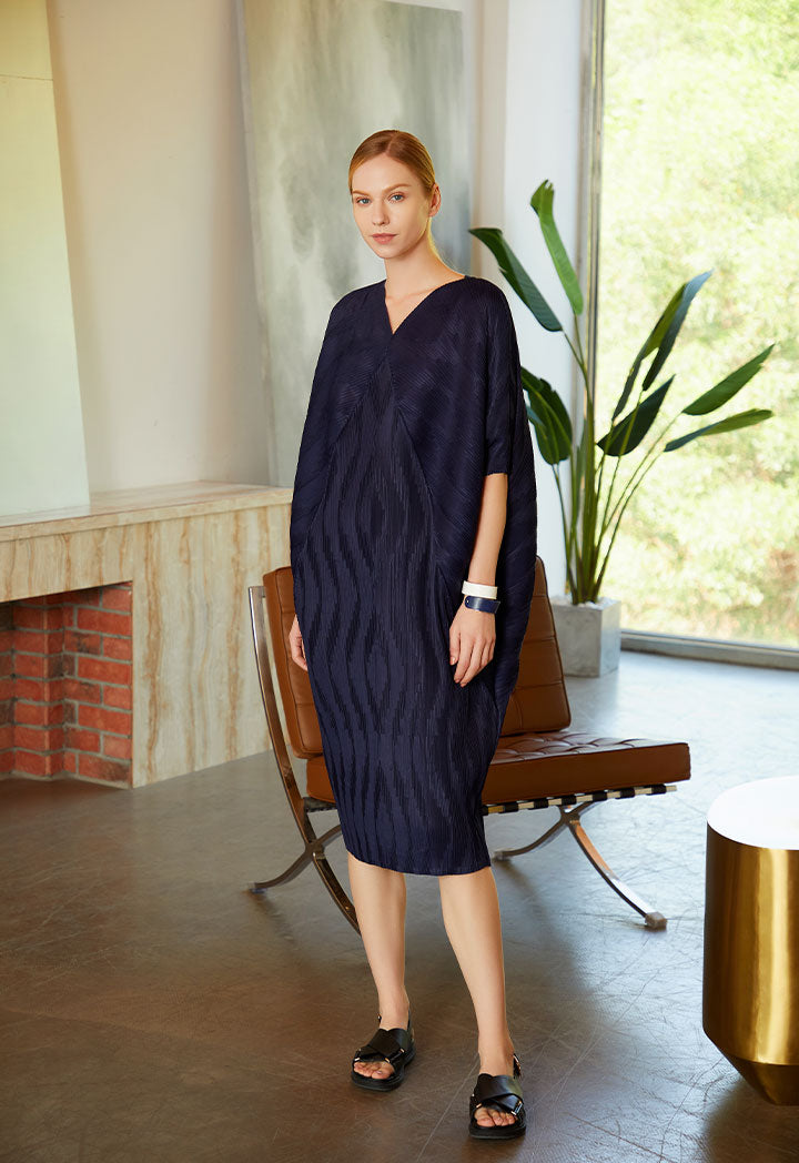 Choice Egg Shape Electric Pleated Dress Navy