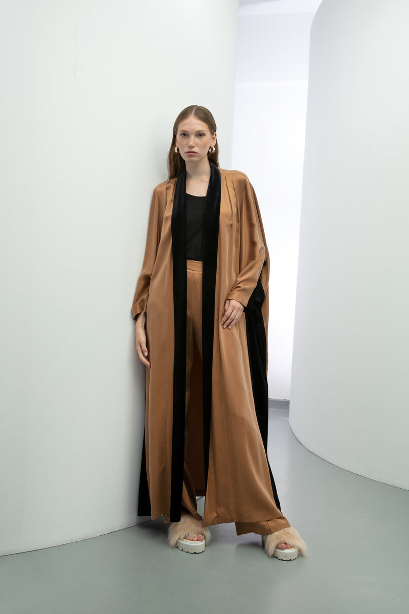 Baqa Black Velvet Line Coat Camel