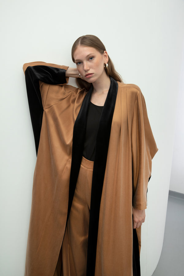 Baqa Black Velvet Line Coat Camel