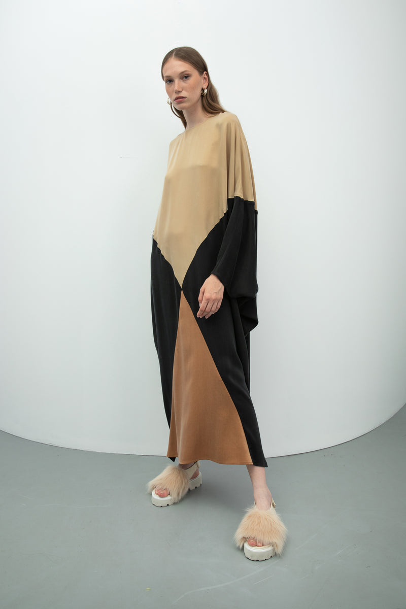 Baqa Colorblock Oversized Dress Black