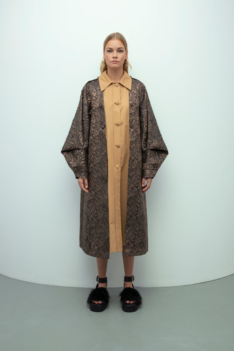 Baqa Jacquard Embroidered Coat Brown