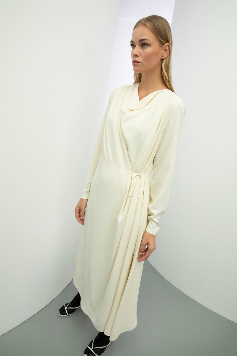 Baqa Wrap Detail Draped Dress  Cream