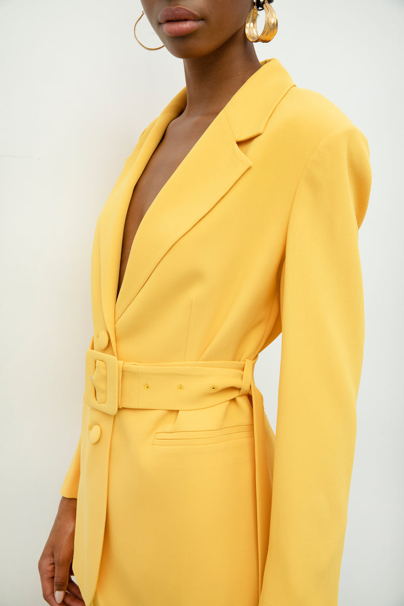 Baqa Single Breasted Belted Jacket Yellow