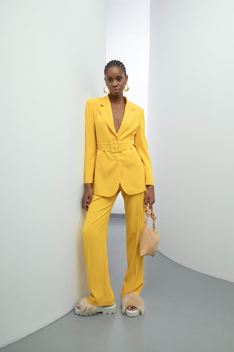 Baqa Single Breasted Belted Jacket Yellow