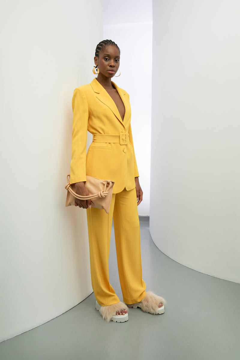 Baqa Single Breasted Belted Jacket Yellow