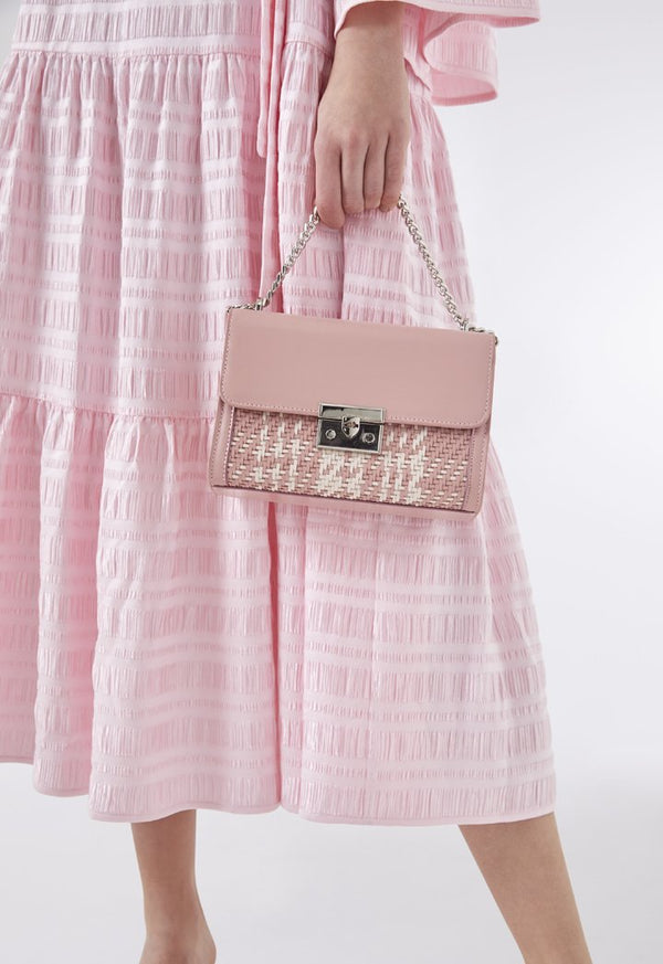 Choice Straw Faux Leather Flap Bag Pink - Wardrobe Fashion