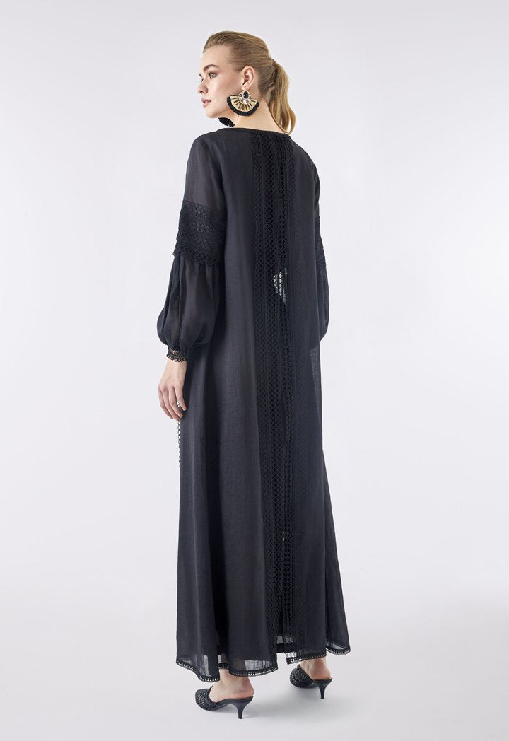 Choice Lace Embroidered Maxi Outerwear Black - Wardrobe Fashion