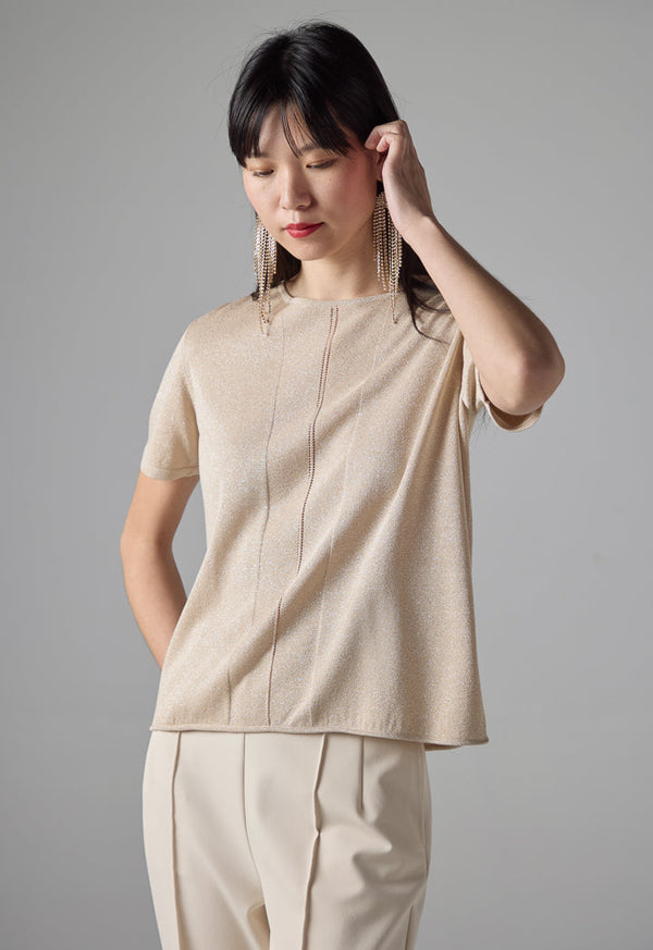 Choice Lurex Short Sleeve Blouse Beige