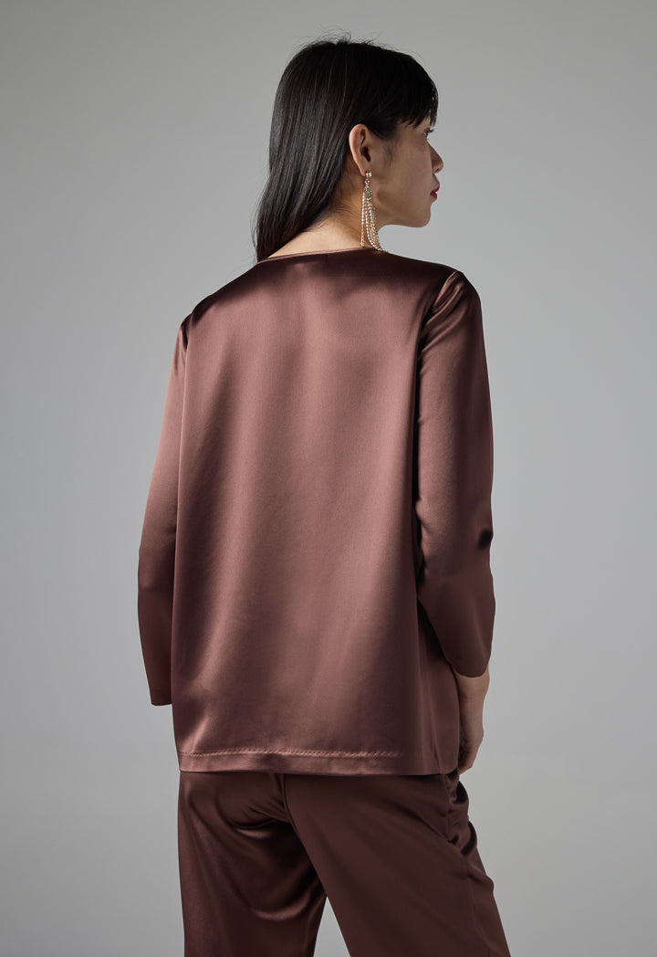 Choice Round Neck Basic Blouse Brown