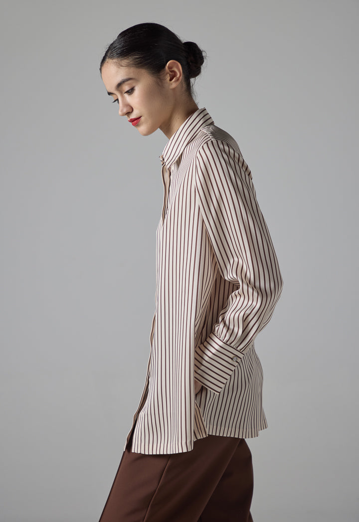 Choice Long Sleeve Striped Shirt Brown-Beige