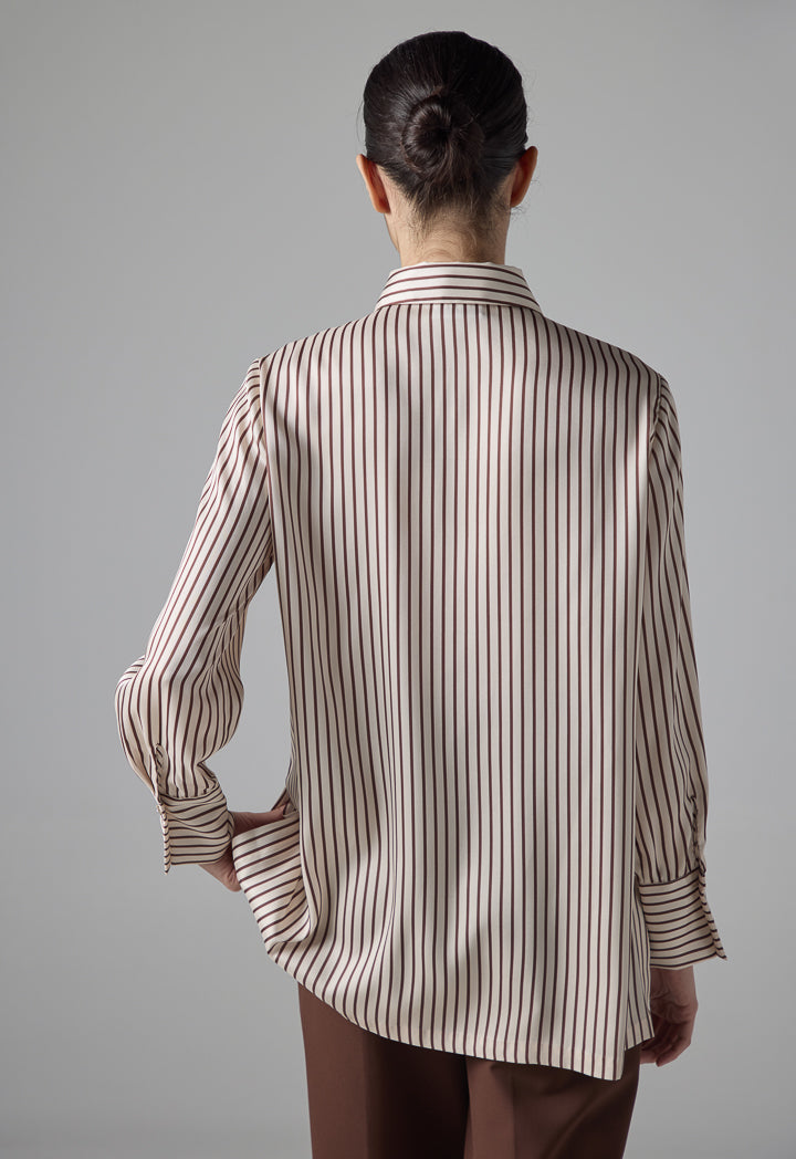 Choice Long Sleeve Striped Shirt Brown-Beige