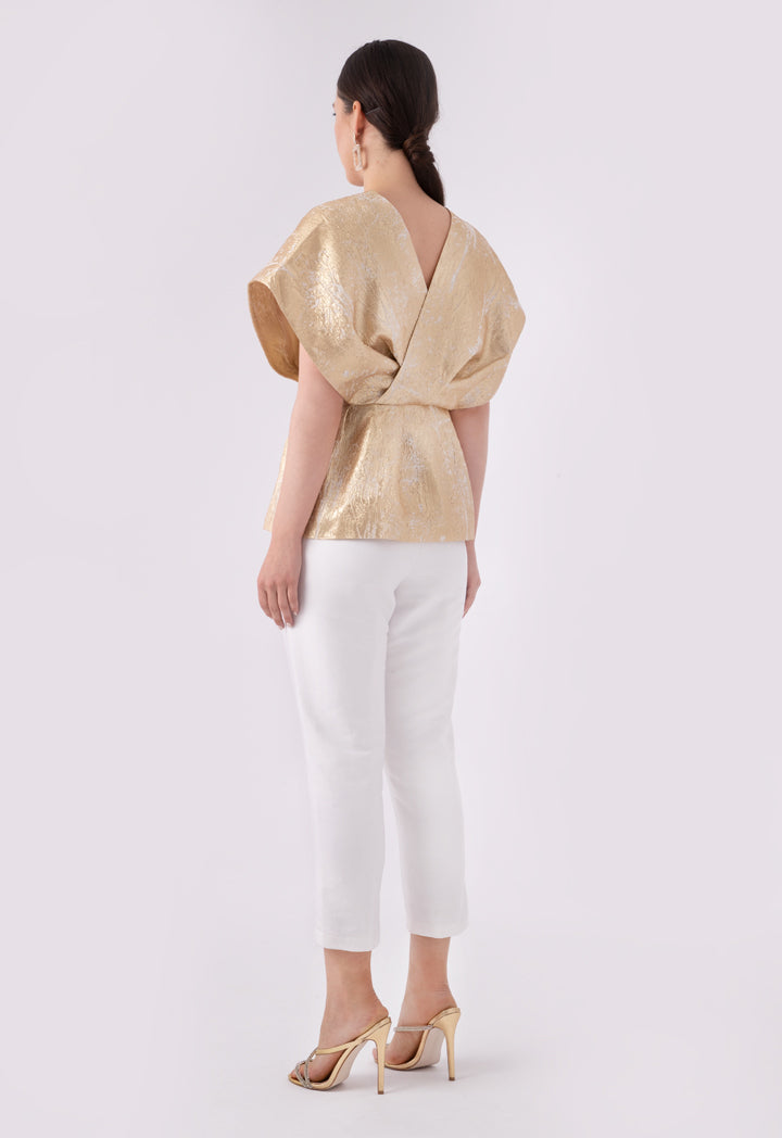 Choice 
Lurex Jacquard Organza Overlap Neck Blouse Gold