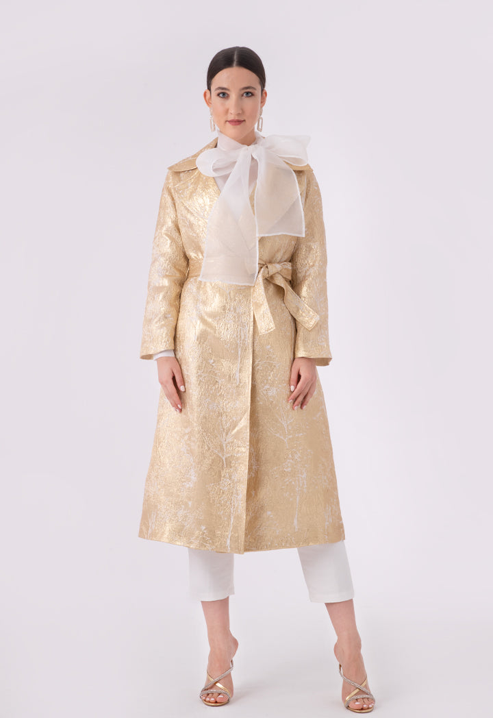 Choice Lurex Jacquard Organza Notched Lapel Outerwear Gold