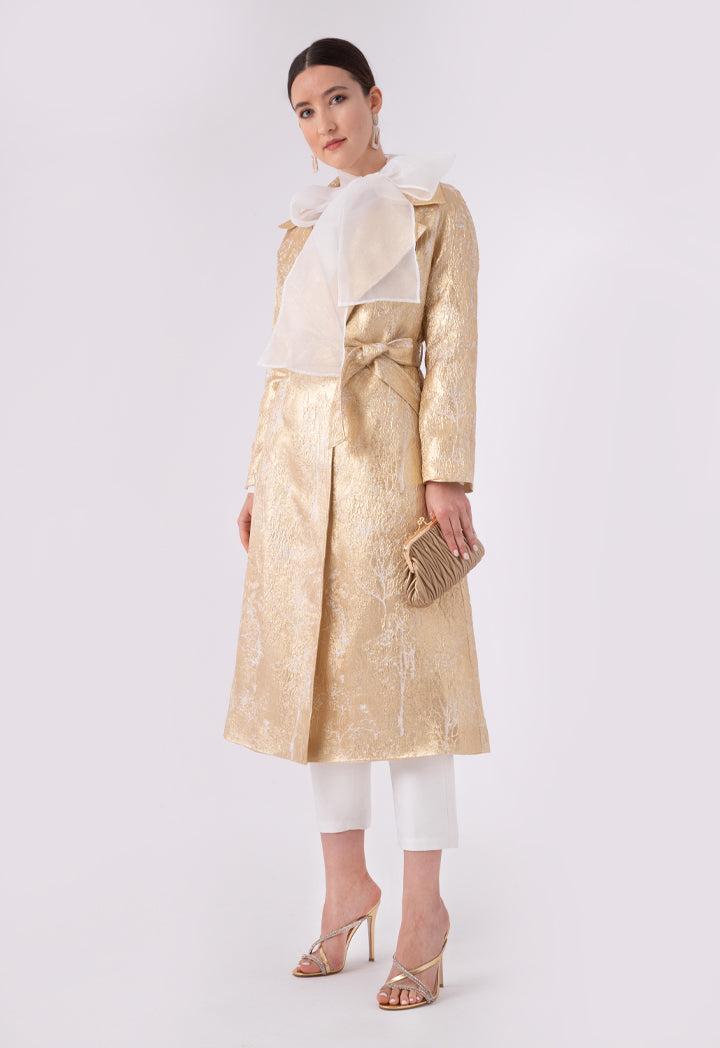 Choice Lurex Jacquard Organza Notched Lapel Outerwear Gold