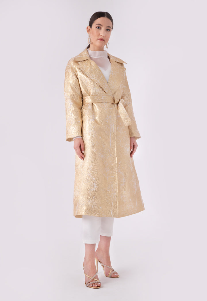 Choice Lurex Jacquard Organza Notched Lapel Outerwear Gold