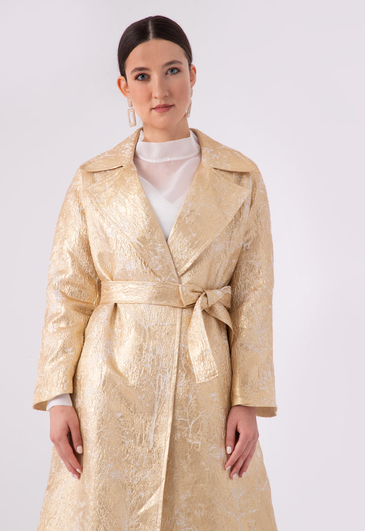 Choice Lurex Jacquard Organza Notched Lapel Outerwear Gold