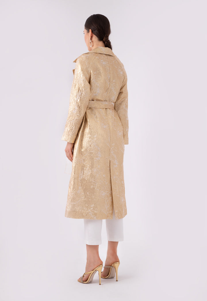 Choice Lurex Jacquard Organza Notched Lapel Outerwear Gold