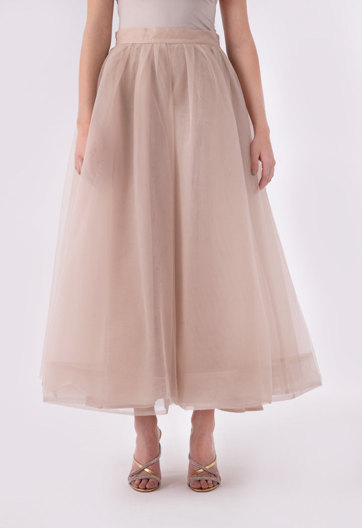 Choice Solid Color Multi Layer Tulle Organza Skirt Beige