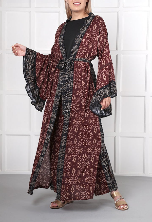 Choice Geometric Print Kimono Burgundy - Wardrobe Fashion