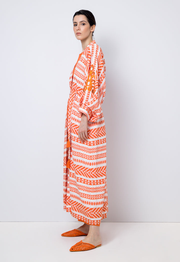 Choice Contrast Long Balloon Sleeves Abaya Orange