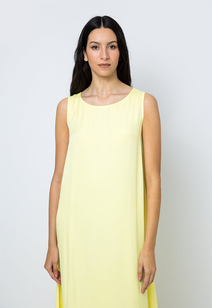 Choice Solid Sleeveless Crew Collar Dress Yellow