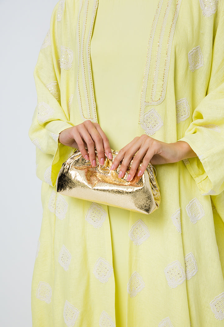 Choice Embroidered Sequins Kimono Sleeves Abaya Yellow