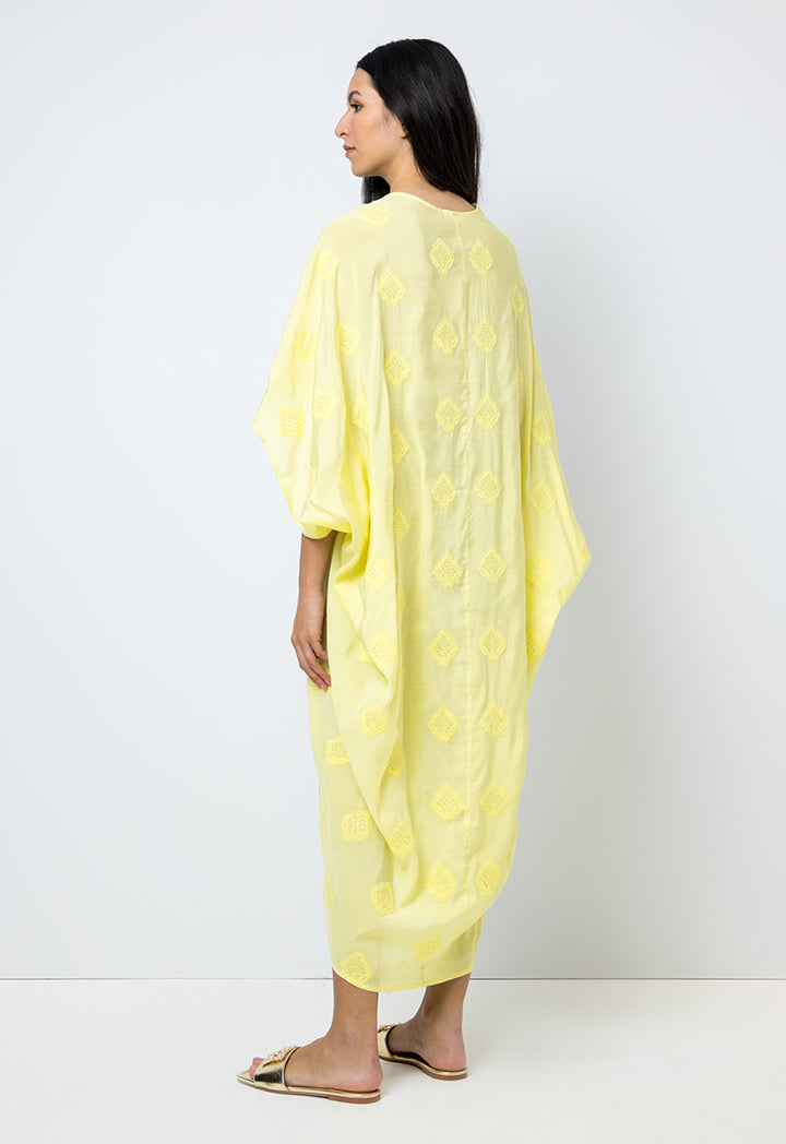 Choice Embroidered Sequins Short Sleeves Kaftan Yellow