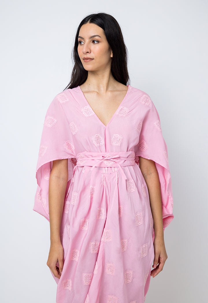 Choice Embroidered Sequins Short Sleeves Kaftan Pink