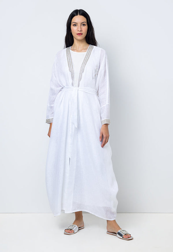 Choice Embellished Beads Maxi Oversize Abaya Offwhite