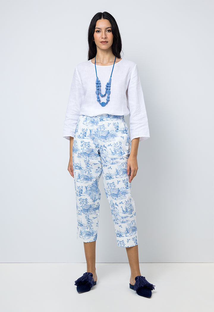 Choice Printed Straight Fit Trousers Offwhite