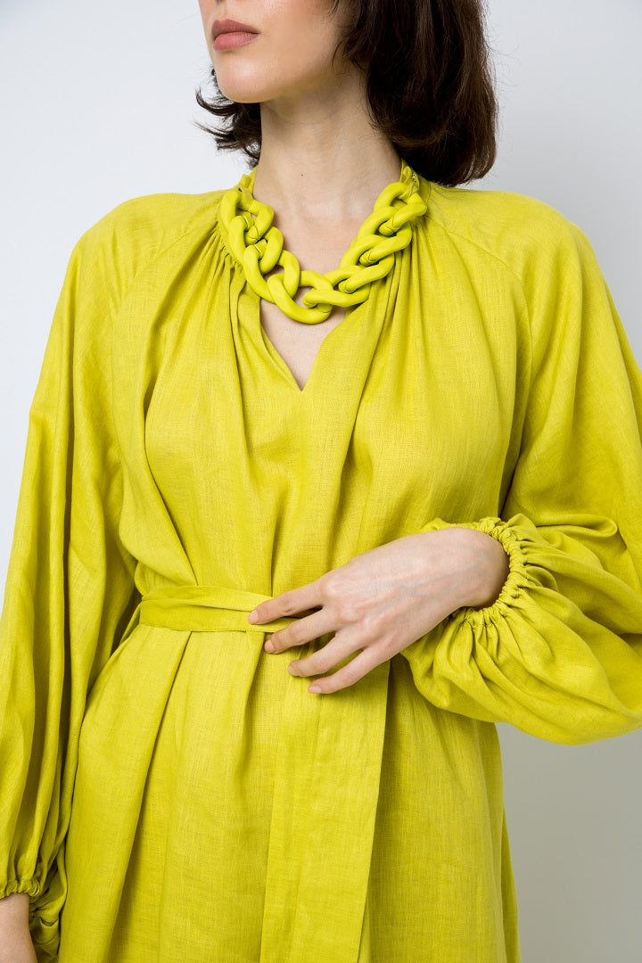 Choice Chain Detail Dress With Belt Lime