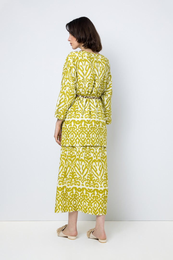 Choice Patterned Kimono Outerwear With Belt Lime