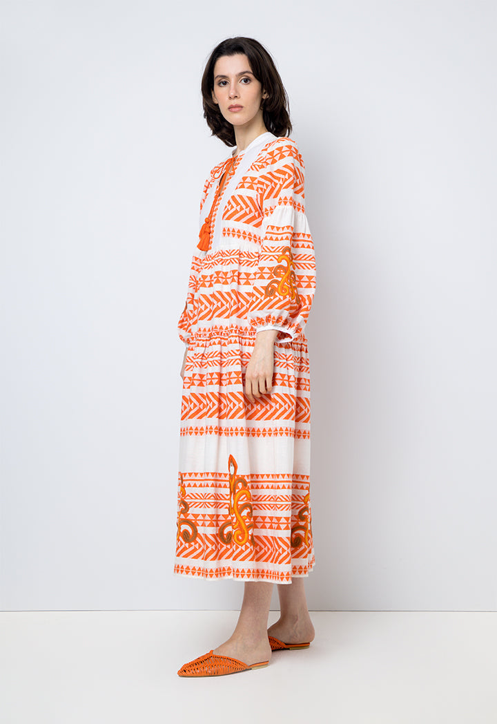 Choice Contrast Puff Long Sleeves Dress Orange