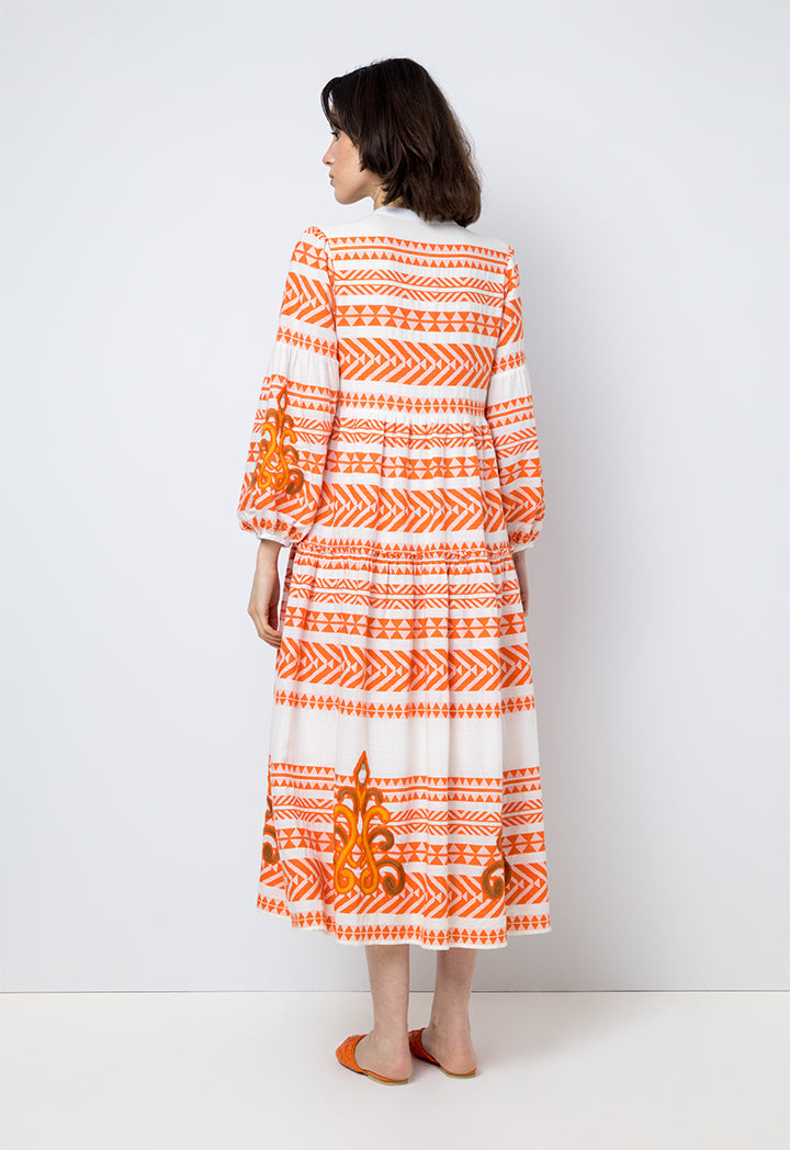 Choice Contrast Puff Long Sleeves Dress Orange