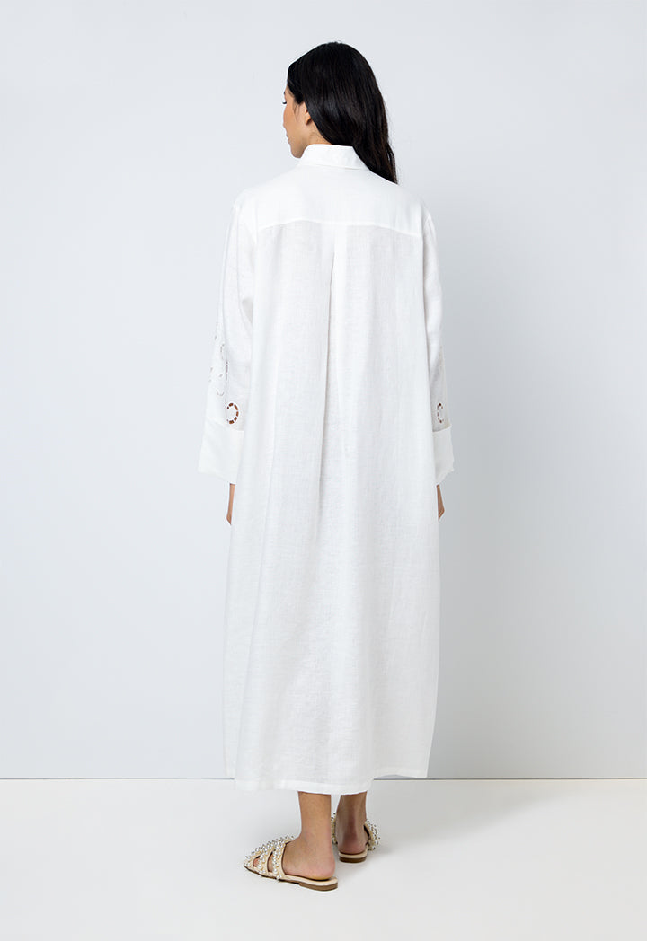 Choice Solid Embroidered Shirt Dress Offwhite