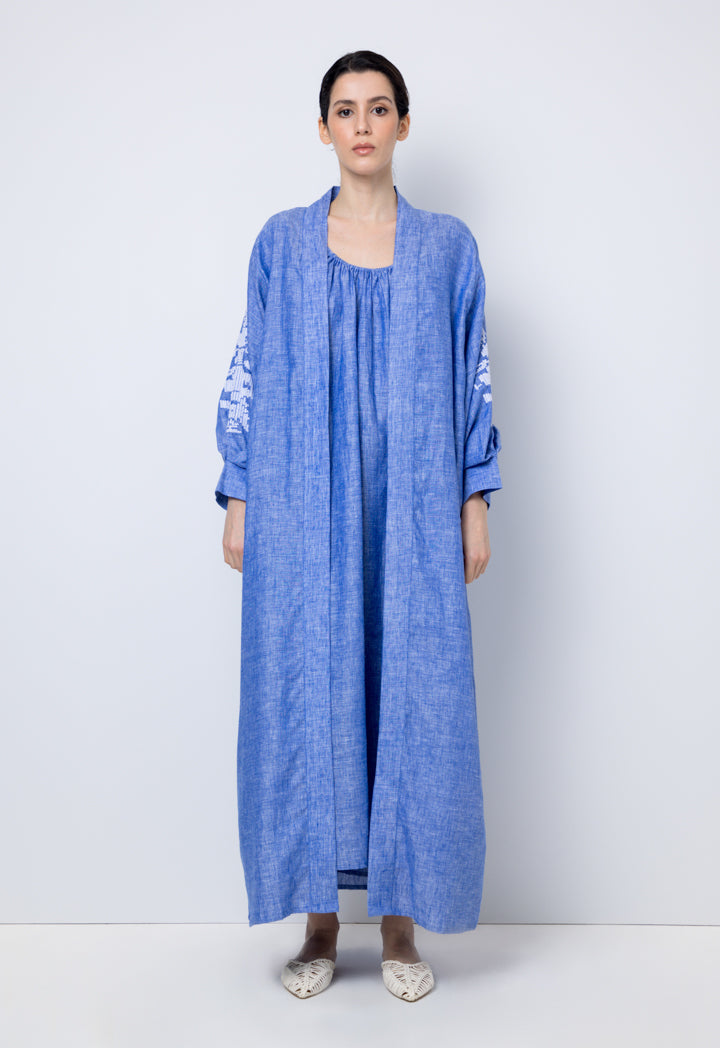 Choice Embroidered Print Kimono Outerwear Blue