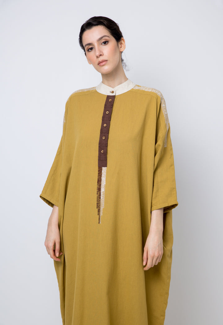 Choice Embroidered Kimono Sleeves Maxi Dress Brown