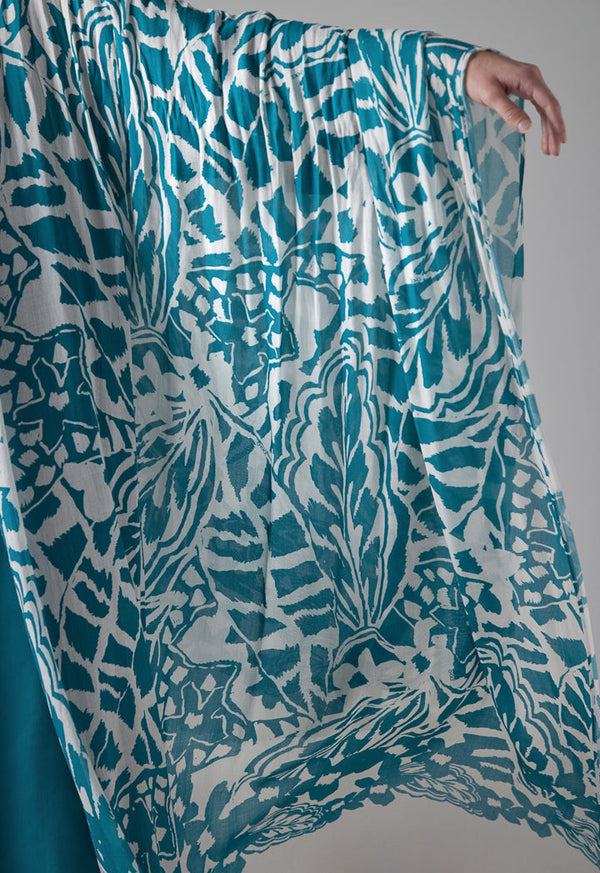 Choice Printed Contrast Fringe Hem Scarf Teal