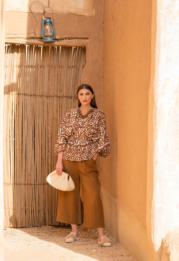 Choice Solid Wide Leg Trousers Brown