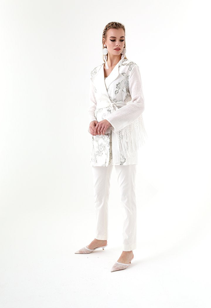 Choice Sequins Embroidery Kimono Jacket White - Wardrobe Fashion