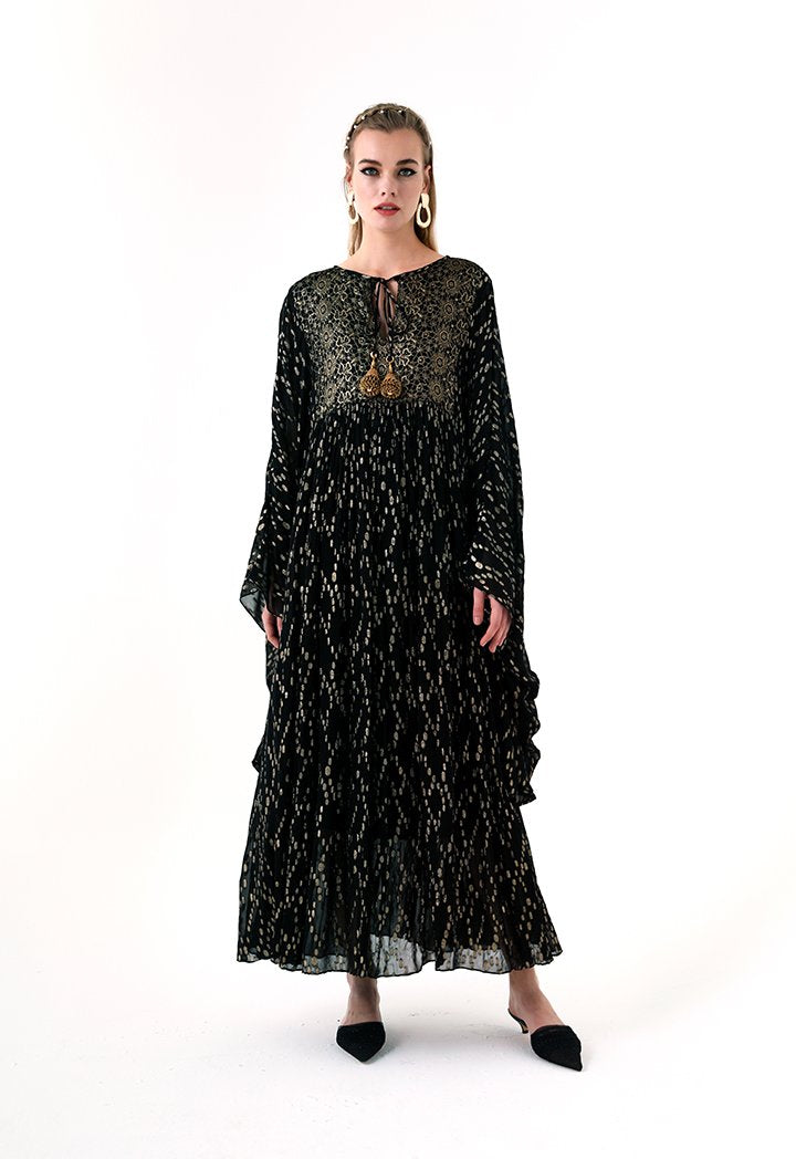 Choice Tassel Tie Neck Kaftan Dress Black - Wardrobe Fashion