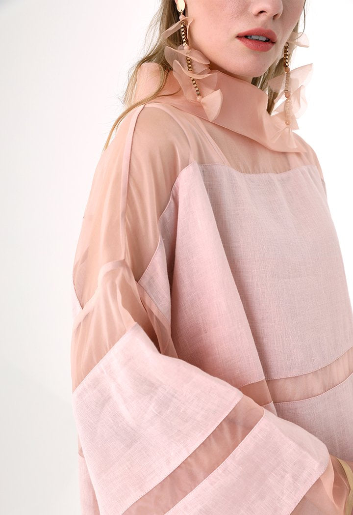 Choice Organza Trim Kaftan Dress Blush